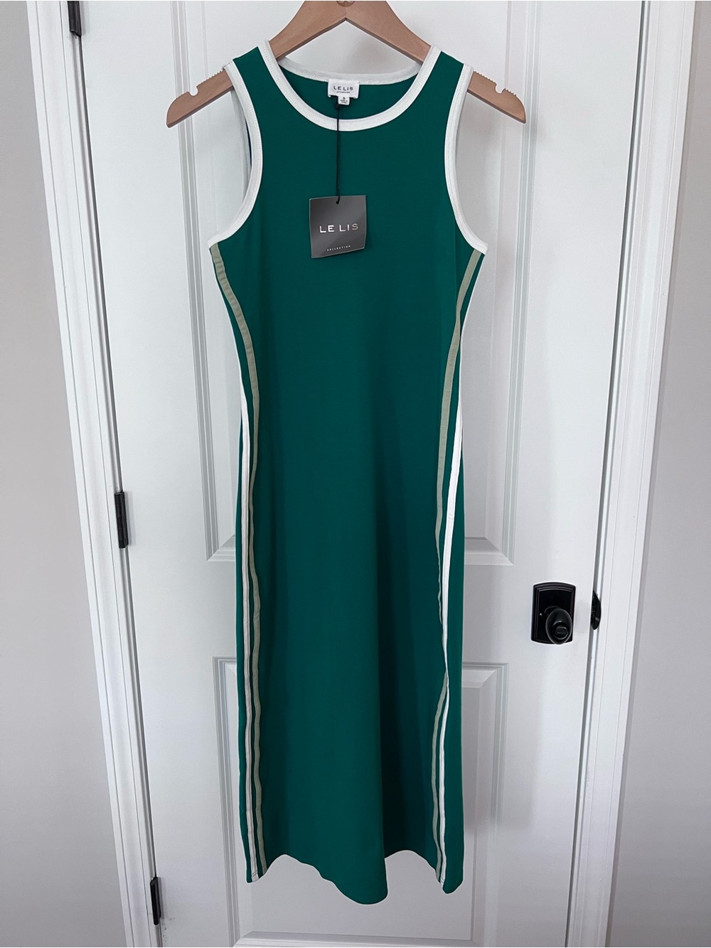 NWT Le Lis Sporty Green Midi Dress Side Stripes Size Small
